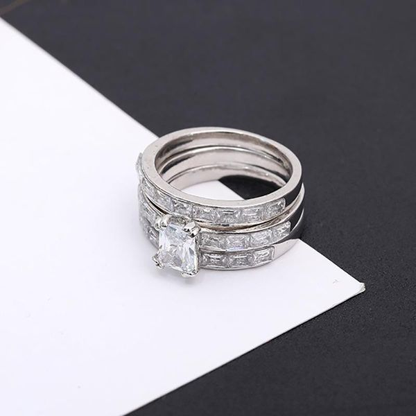 

wedding rings fashion luxury zircon stainless steel lady ring set girl's charm accessories engagement jewelry 3 / piece, Slivery;golden