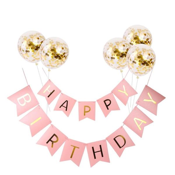 

party decoration 1set happy birthday letter banner rose gold confetti balloons boy girl helium balloon baby shower favors