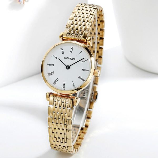 

wristwatches women's fashion trend simple diamond-set roman scale ladies steel band waterproof watch luxury & casual 2021, Slivery;brown
