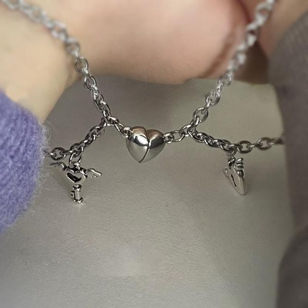 

charm bracelets 2pcs/set magnet couple heart attraction bracelet stainless steel jewelry gifts magnetic love, Golden;silver