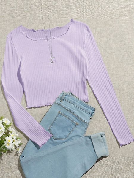 

ribbed lettuce-edge cropped tee k6bk#, White