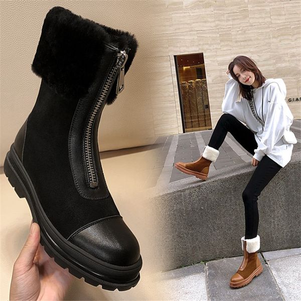 

winter women boots with round toe front zipper flat with comfortable/soft/breathable keep warm short boots item no.bk127-3 210507, Black