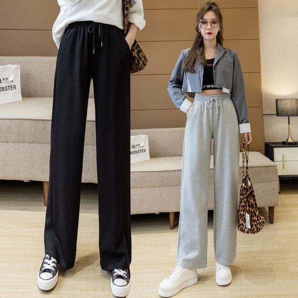 

autumn and spring style casual wide-leg pants guard straight-leg elastic waist trousers mopping women's & capris, Black;white