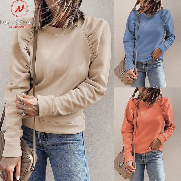 

fashion women autumn winter hoodies patchwork design o-neck long sleeve solid color casual loose pullovers women's & sweatshirts, Black