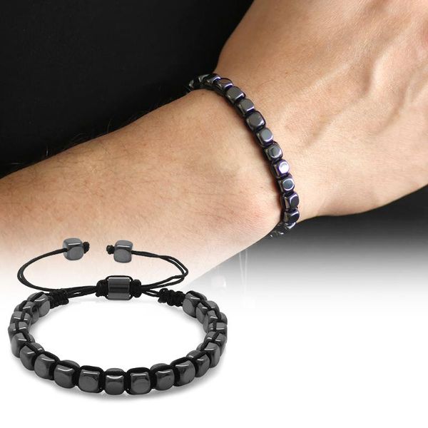 

bangle tesbihane macrame braided cut hematite natural stone men 's bracelet, Black