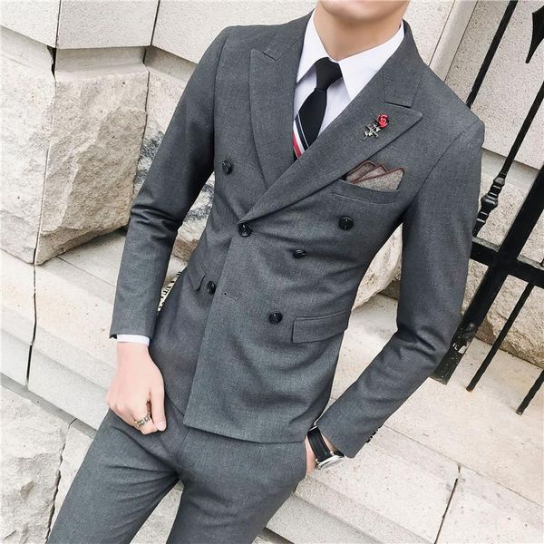 

men's suits & blazers 2021 jackets + vest pants ) mens fashion solid color double-breasted wedding dress suit three-piece male business, White;black