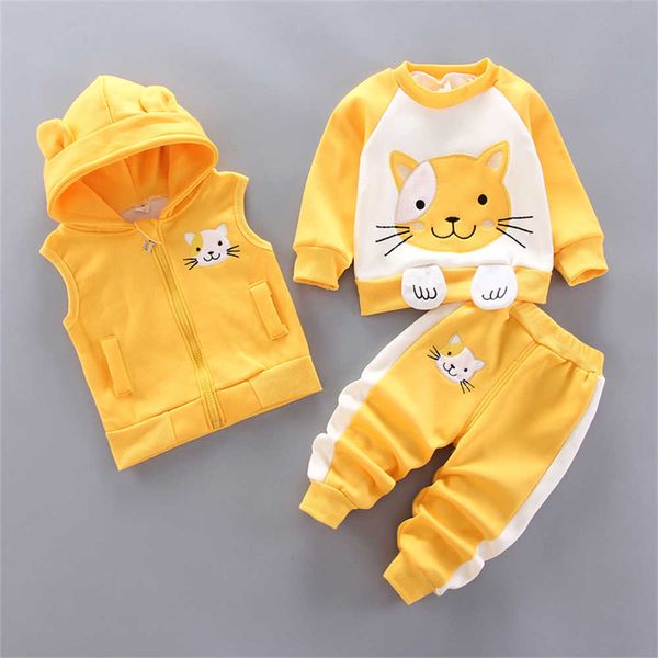 

baby winter casual hooded sweater suit cute colorful animal bear kids three pieces clothes good cotton boys girls and pants g1023, White