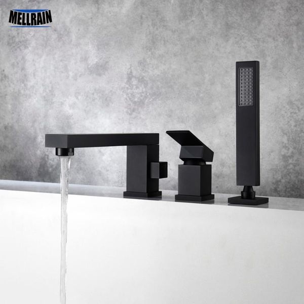 

bathtub faucets bathroom water tap 3 holes deck mounted bath shower faucet brushed gold & black tub toilet mixer