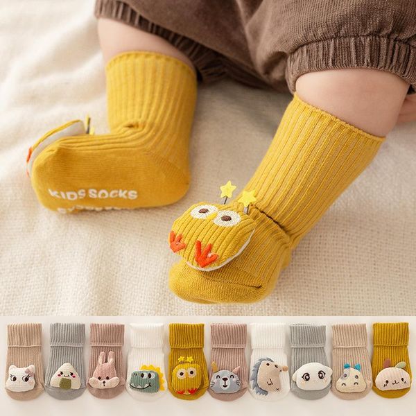 

socks infant baby cute carton doll striped cotton girls boys keep warm indoor non-slip high for 0-1-3years, Pink;yellow