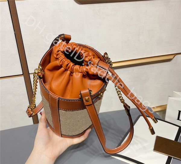 

2023 lady fashion handbags drawstring patchwork genuine leather classic retro all-match simplicity casual formal horsebit bucket bags