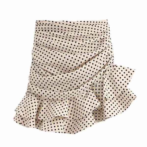 

2021 new women vanilla polka dot high-waisted mini skirt ruching detail ruffled hem back hidden in-seam zip closure skirt 210329, Black
