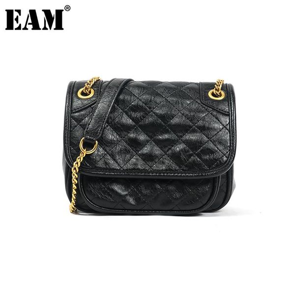 

evening bags [eam] women soft quality chains pu leather flap personality all-match crossbody shoulder bag fashion tide 2021 18a3275