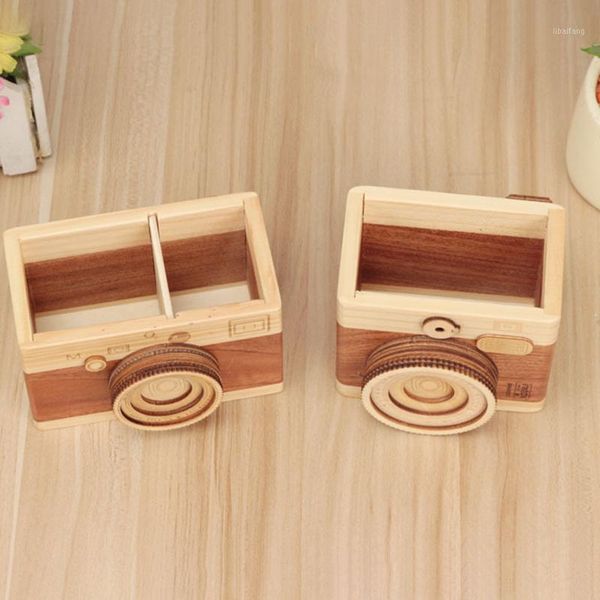 

storage bottles & jars office accessories pen holder ornaments camera shape pencil container multifunction-stationary wooden desk organizer