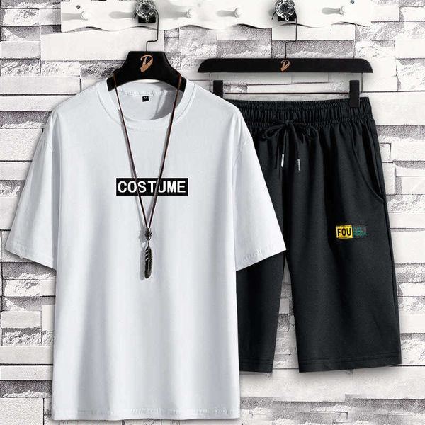

summer men's tracksuits men t-shirt short sleeve two piece sportswear casual suit, Gray
