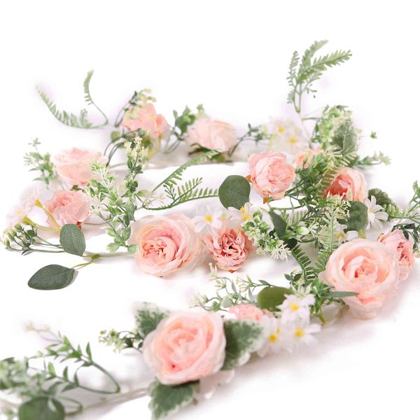 Parti Sevinç 1.7 M Ipek Gül Şakayık Çelenk Yapay Çiçekler Okaliptüs Yaprakları Vines Bitkileri Düğün Kemer Kapısı Masa Dekor Için