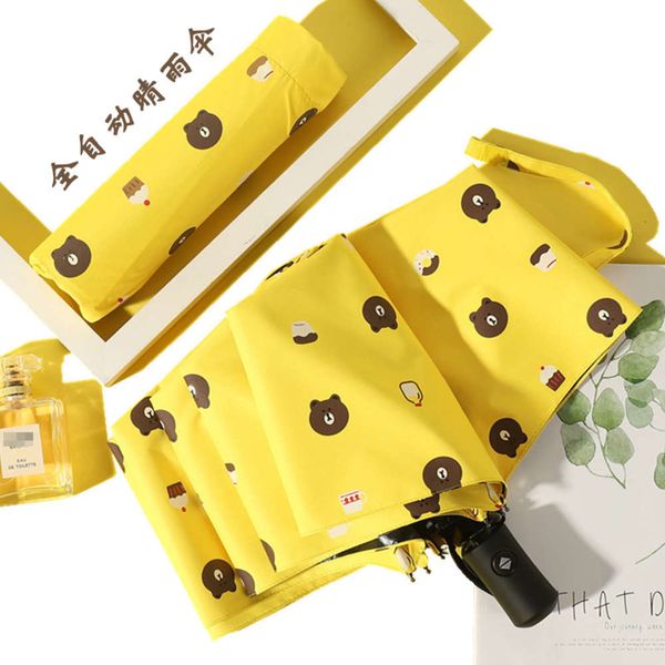 

8-bone automatic sunny umbrella bear daisy three fold black glue sunscreen sunshade