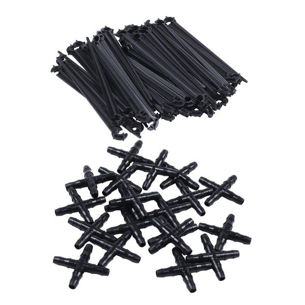 

watering equipments 50pcs c-shaped 4 / 7mm drip irrigation pipe bracket & 20pcs black sprinkler tee barb hose fitting