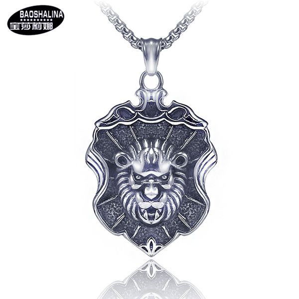 

lion head necklace star hip hop ancient titanium steel trendy men's stainless tag pendant, Silver