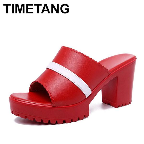 

slippers timetangfashion high-heeled thick with sandals and waterproof large platform elegant temperament flipflope1261, Black