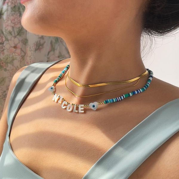 

chokers peri'sbox build your own initial necklaces summer tie dye rainbow beaded necklace natural sea shell letter choker, Golden;silver