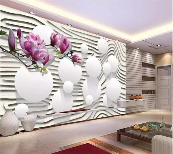 

wallpapers 3d custom po wallpaper wall murals stickers purple magnolia flower striped tv papel de parede para quarto