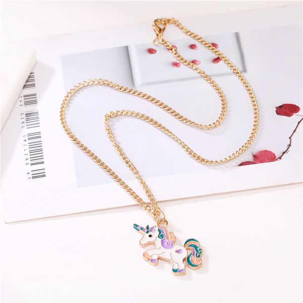 

fashion unicorn pegasus necklace, colorful oil drop pendant, Silver