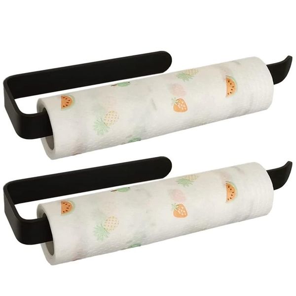 

toilet paper holders towel holder under cabinet mount self adhesive matte black set of 2, rugged aluminum alloy, suitable for kitchen