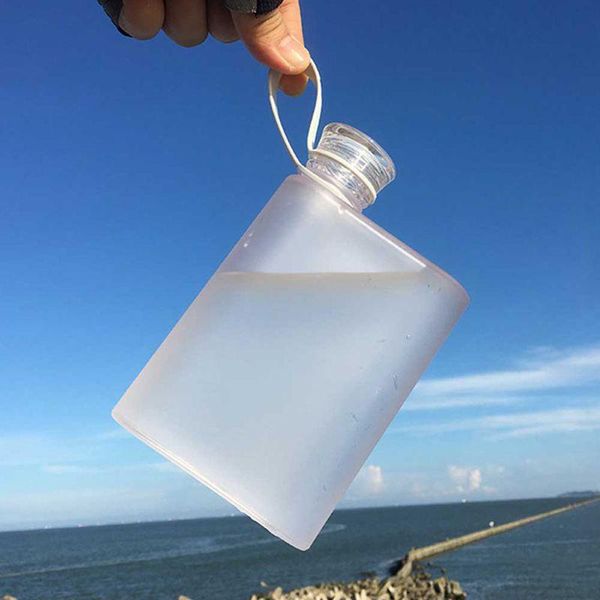

water bottle 400ml outdoor sports cycling cup portable creative student square plastic clear kettle flat travel