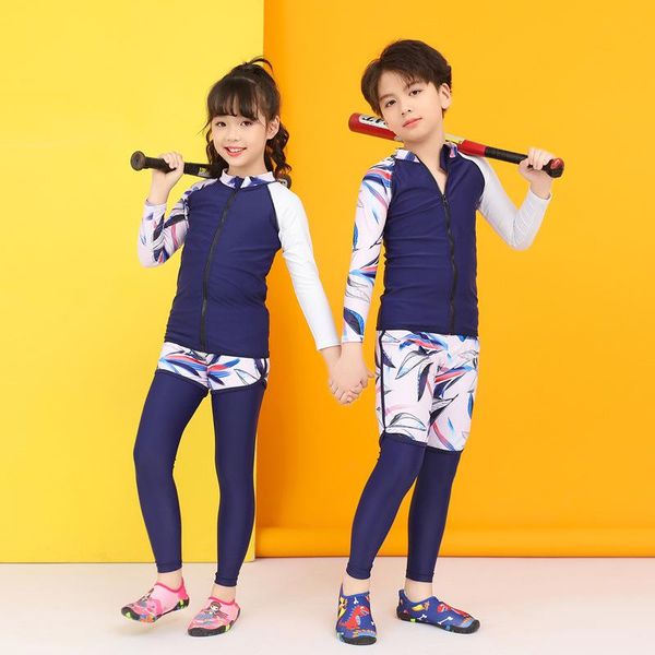 

one-piece suits 2021 summer children swimsuit sun proof long sleeve bathing suit boy surfing diving quick dry girl swimwear 3 piece set