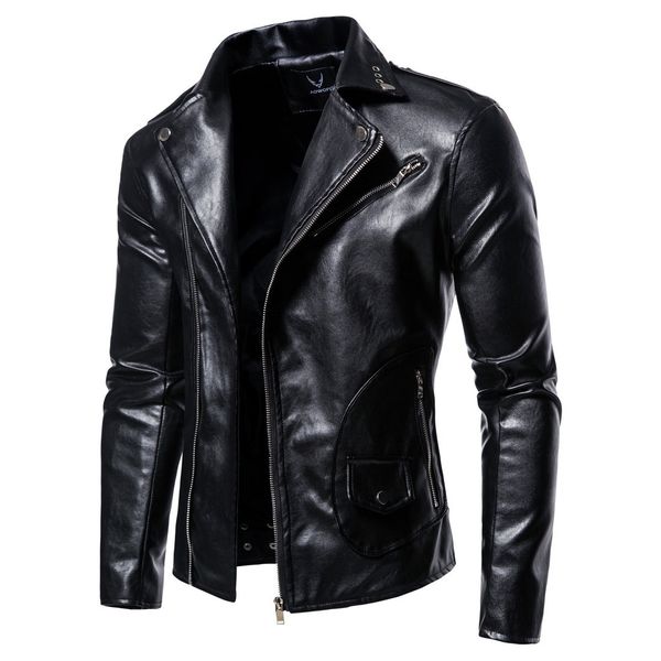 

fashion leather autumn large men's lapel motorcycle pu jacket b069, Black