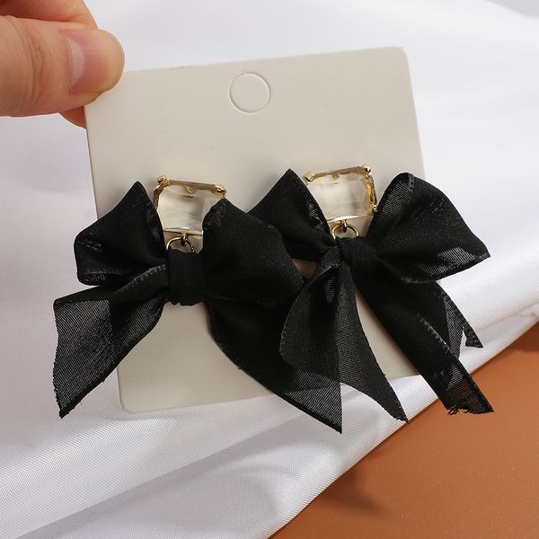 Koreanische Süße Schwarz Weiß Bowknot Frauen Baumeln Ohrringe Schöne Stoff Spitze Bogen Mode Tropfen Ohrringe Schmuck Geschenk 2022