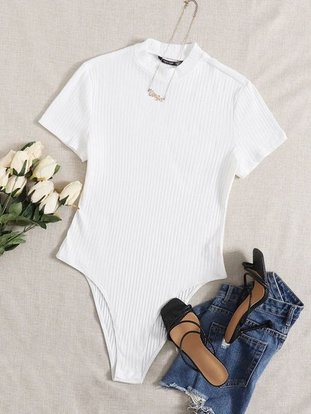 

plus rib-knit solid bodysuit 02h9#, Black