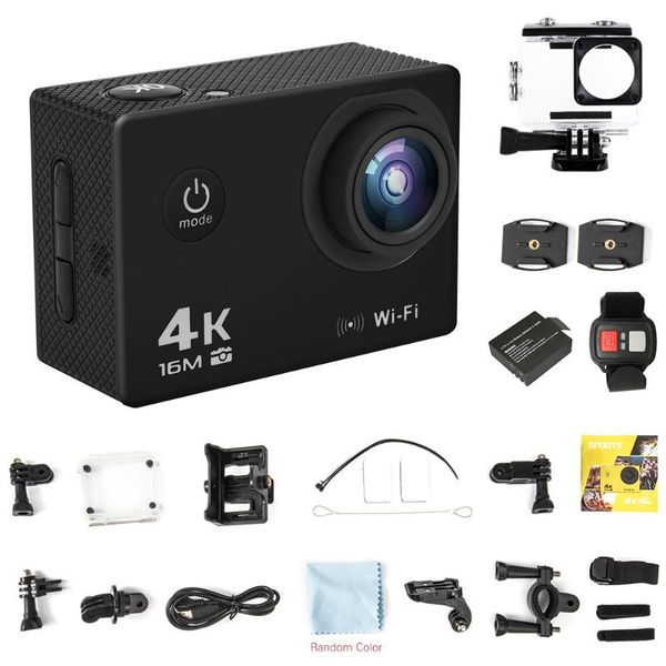 

mini cameras 4k/30fps 16mp ultra hd sports action camera 2 inch large lcd display wifi 2.4g wireless remote waterproof case kit