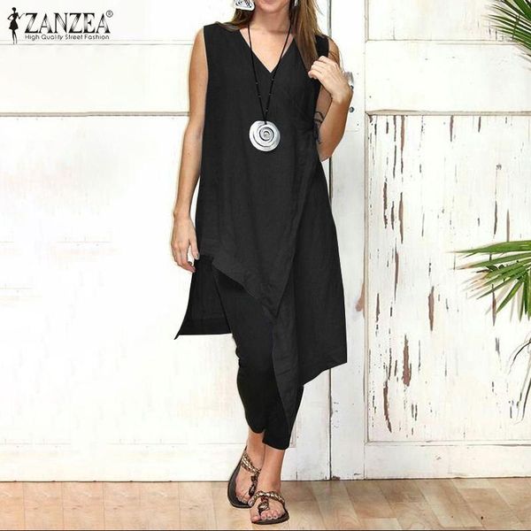 

women's blouses & shirts vintage blouse fashion 2022 summer women casual sleeveless asymmetrical v-neck solid plus size shir, White