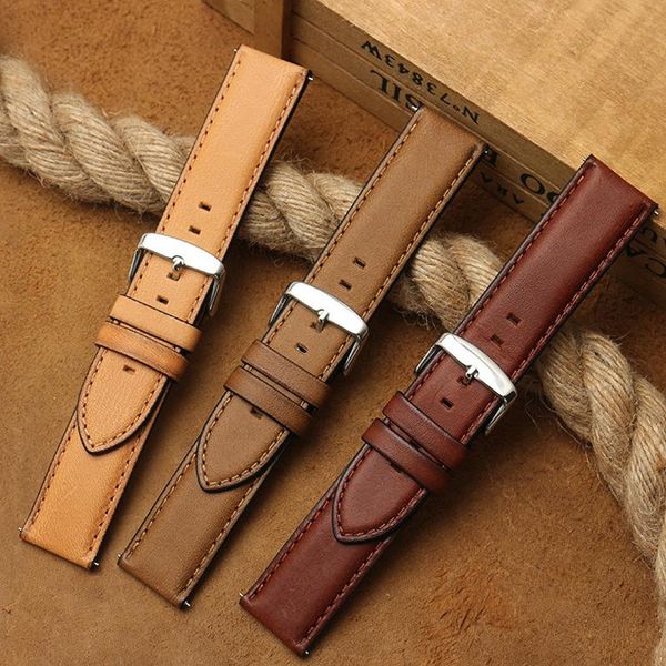 

watch bands onthelevel genuine cow leather strap handmade retro 20 22mm tan khaki brown with quick release bar #d, Black;brown