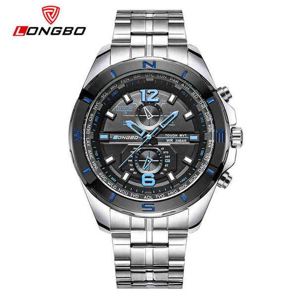 

longbo military men stainless steel band sports quartz watches dial clock for men dynamic dial watch relogio masculino 802491, Slivery;brown
