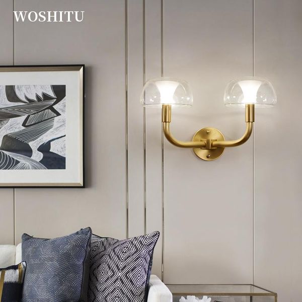 

wall lamp modern light led nordic for bedroom corridor e14 indoor lighting glass mushroom lampshade bedside copper body