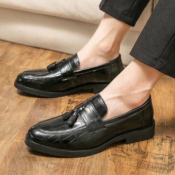 

designer tassels crocodile pattern black oxford shoes men casual loafers business formal dress footwear sapatos tenis masculino