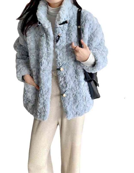 

small grain 2021 blue lamb fur short coat women's winter thickened, Black;brown