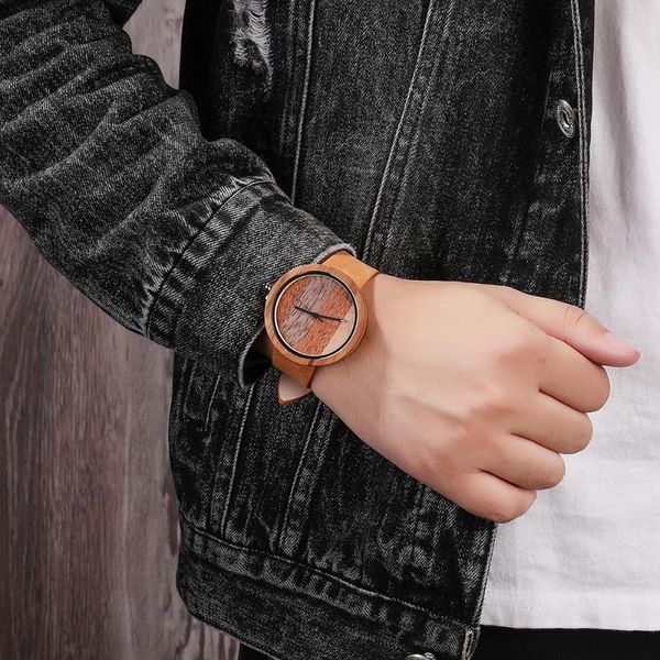 

wristwatches genuine leather 100% watches for men wooden watch dial colorful stripe face fashion casual simple, Slivery;brown