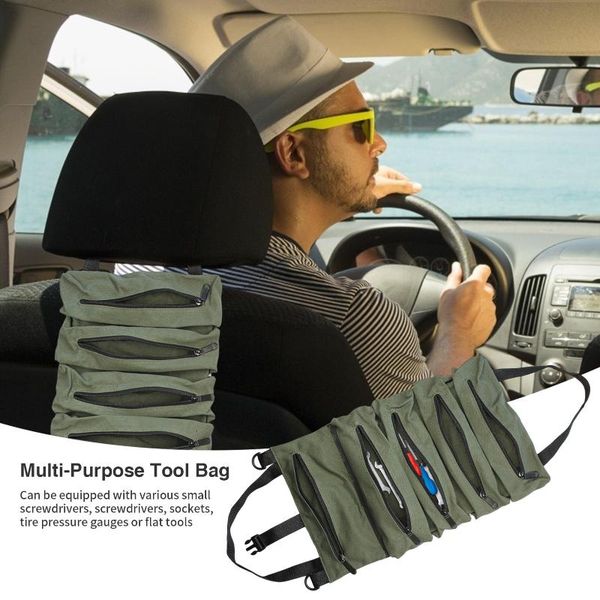 

car multi-purpose storage bag auto tool roll zipper canvas tote organizer