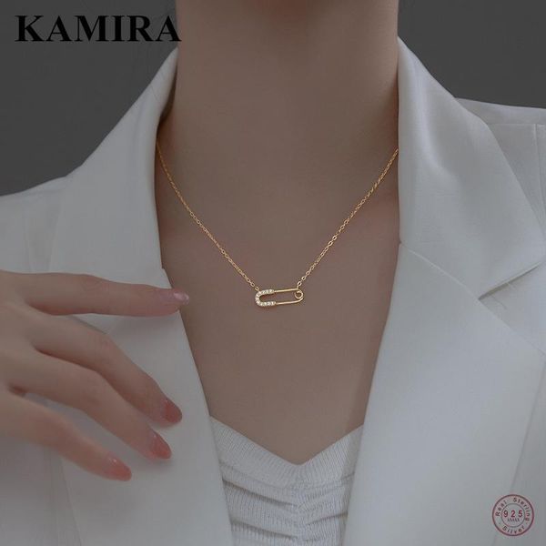 

chains kamira real 925 sterling silver fashion luxury pin clavicle necklace for women wedding simple elegant 18k gold fine jewelry gift