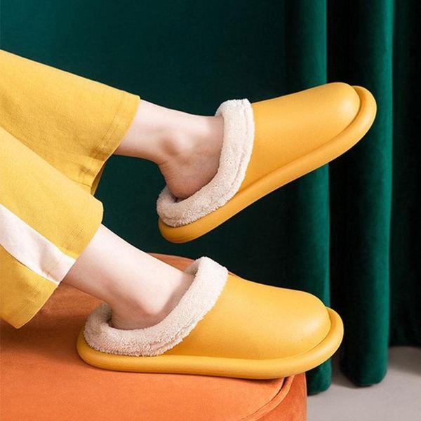 

autumn and winter home slippers man women waterproof platform cotton thick bottom non-slip indoor warm soft, Black