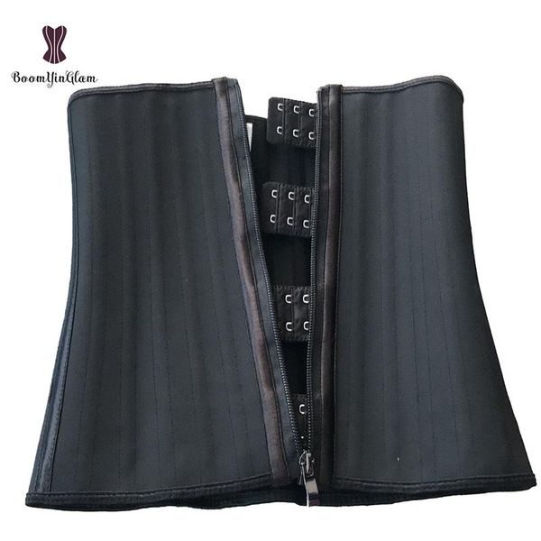 

women's shapers pus size 6xl fajas girdles fornt zipper waist trainer with hooks 25 steel bones latex corselet woman body, Black;white