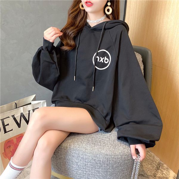 

2021 new women's sweater design sense of minority loose long sleeve autumn and winter hoodie net red tide fashion, Blue;black