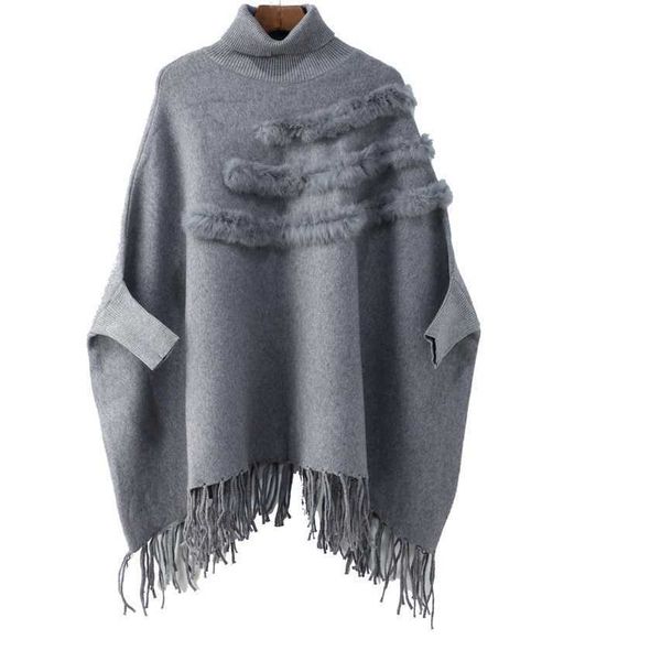 

women's sweaters sweaters tassel winter fashion jumpers women turtleneck batwing sleeve rabbit hair patchwork casual sweater cape ou jl, White;black