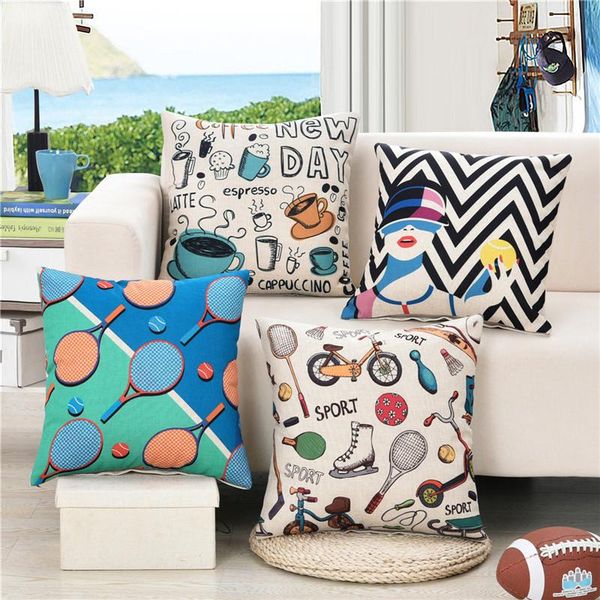 

45x45cm fashion sports printed cushion cover home living room sofa decorative linen cotton throw pillowcase cushion/decorative pillow