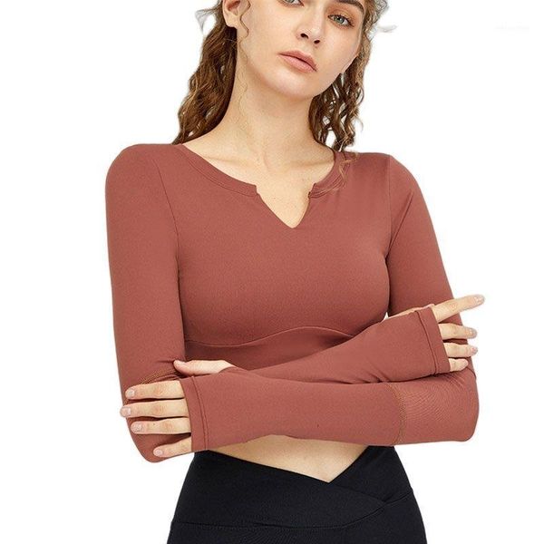 

yoga outfit women gym beauty back wear long sleeve sports with chest pad tight fit professional running training t-shirt