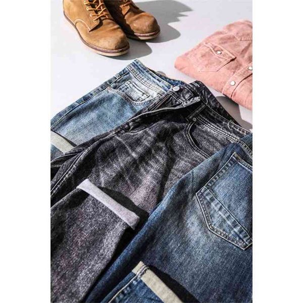 

jeans men classical jean straight leg male casual pants plus size cotton denim trousers 180348 210723, Blue