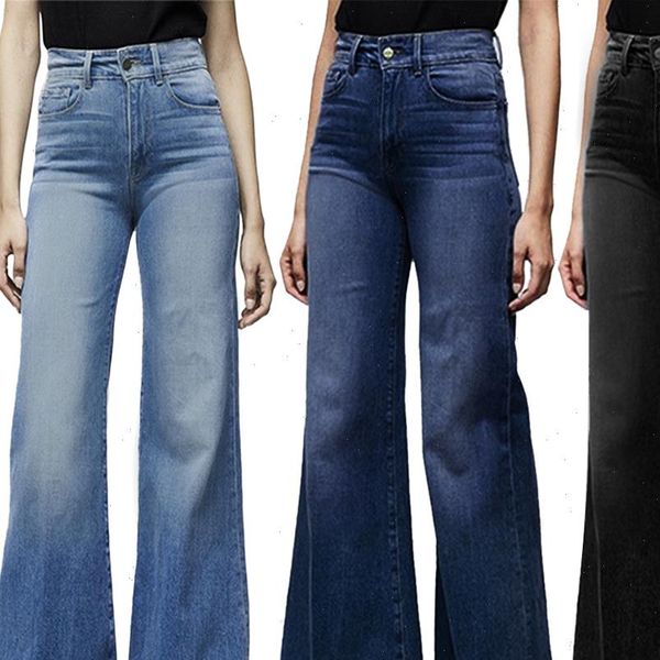 

trousers women jeans wide leg autumn denim skinny high waist female flare pantalones mujer plus size, Blue